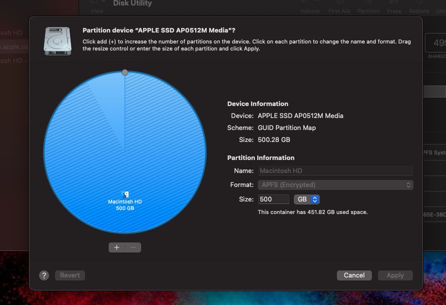 partition menu in Disk Utility on Mac