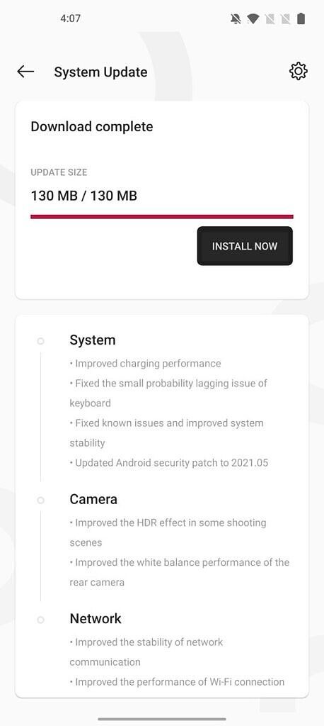 OnePlus 9 Pro OxygenOS 11.2.5.5 update screen