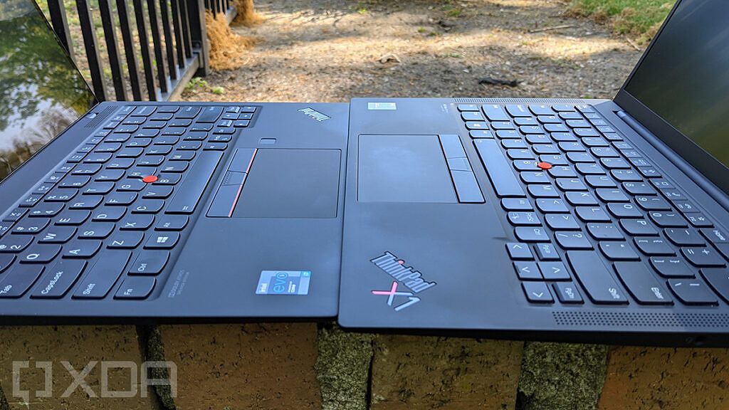 Lenovo ThinkPad X1 Carbon and ThinkPad X1 Nano keyboard and track pads side by side