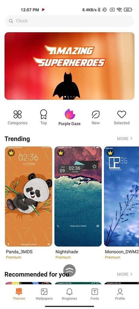 MIUI Themes app home page