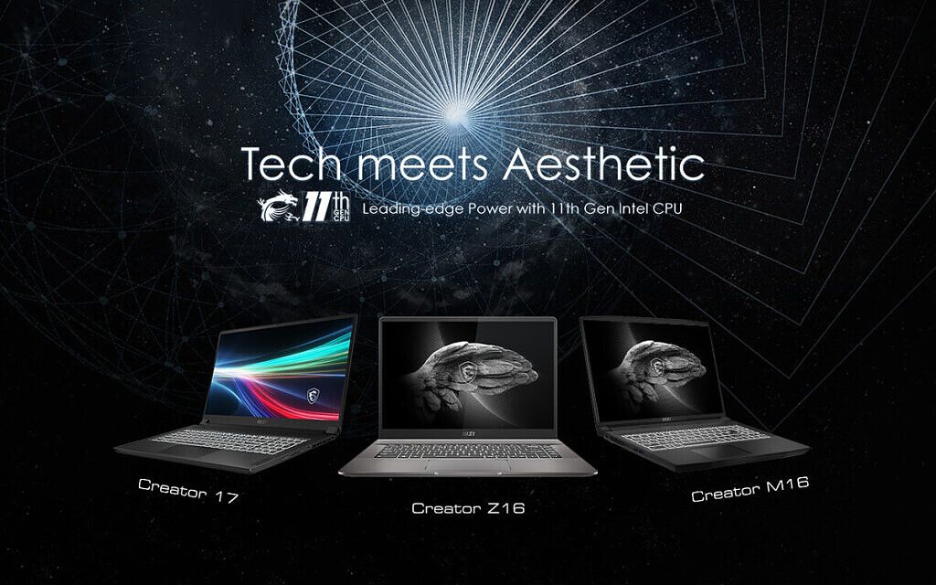 Tech meets Aesthetic text over MSI Creator laptops