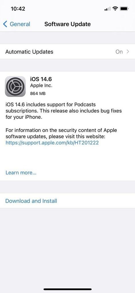 iOS 14.6 update notification