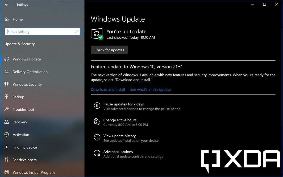 Windows version 21h1. Windows 10 May 2021 update. Update 21.10.