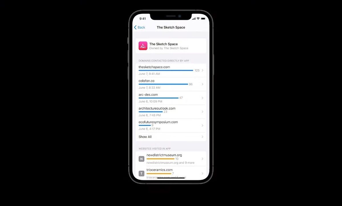 iOS sceenshot with privacy report