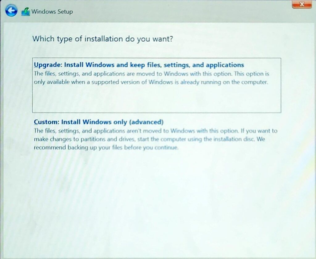 Options for a clean install or upgrade of Windows 11