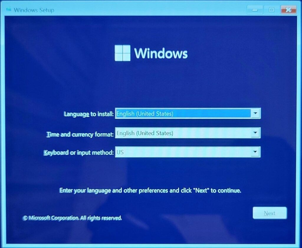 Language selection during a clean install of Windows 11