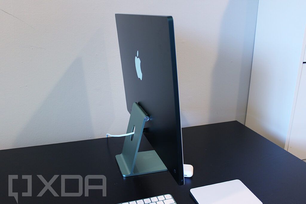 Side view of green 24-inch iMac