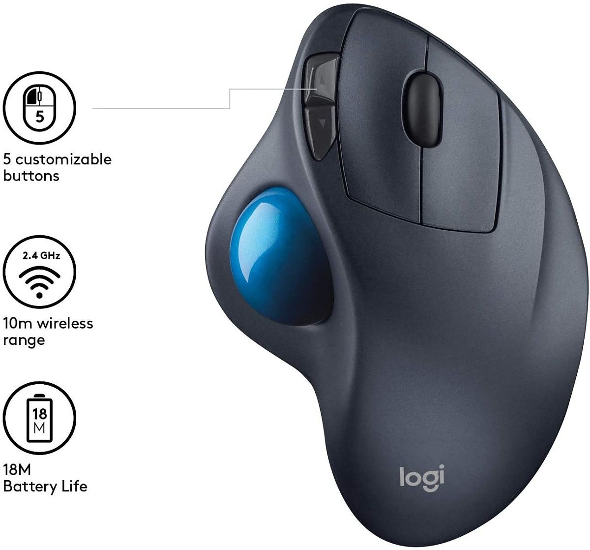 Logitech's M570 has a distinct and instantly recognizable form-factor. The giant teal trackball is easily spotted while the mouse is in use. If you do a lot of scrolling for work, and find a trackball comfortable, this is the best option by far. This is one of the most comfortable mice to use for long periods of time.