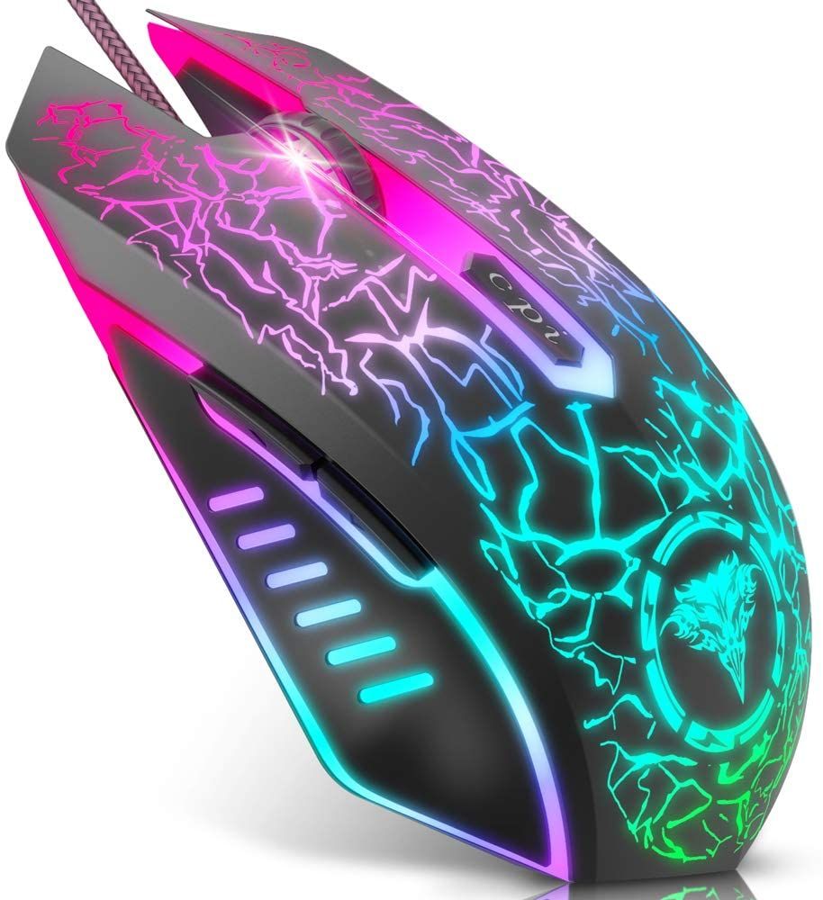 The BENGOO gaming mouse provides an RGB light show to highlight your gaming atmosphere. A speed DPI switch allows four adjustable settings. This mouse is also great value, with an ergonomic design, flexible buttons, and a price tag below $10.