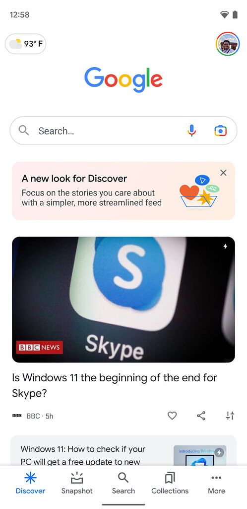 Updated Google Discover UI