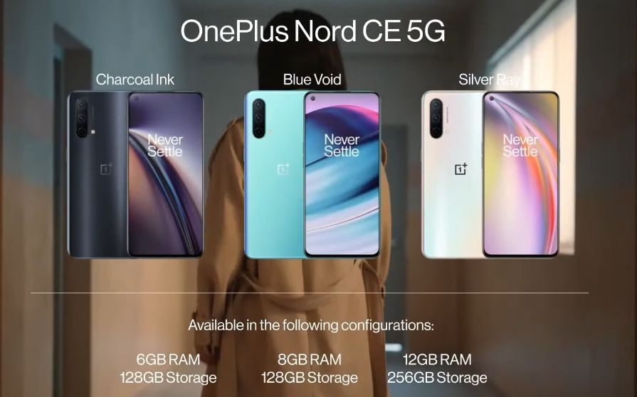 All colorways of the OnePlus Nord CE 5G with RAM and storage configurations