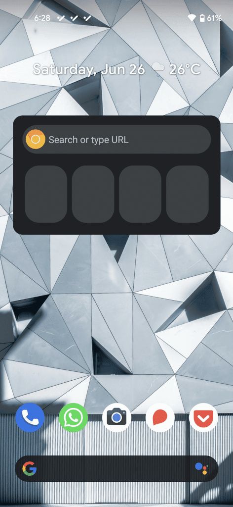 Chrome for Android Shortcuts widget