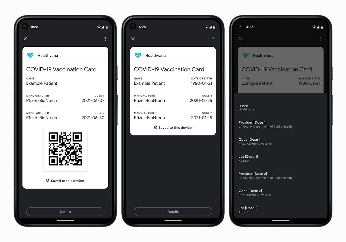 COVID-19 vaccination card in the Google Pay app
