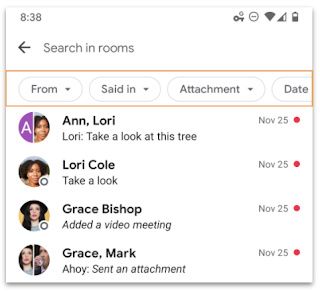 Google Chat search chips