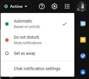 Google Chat status in Gmail