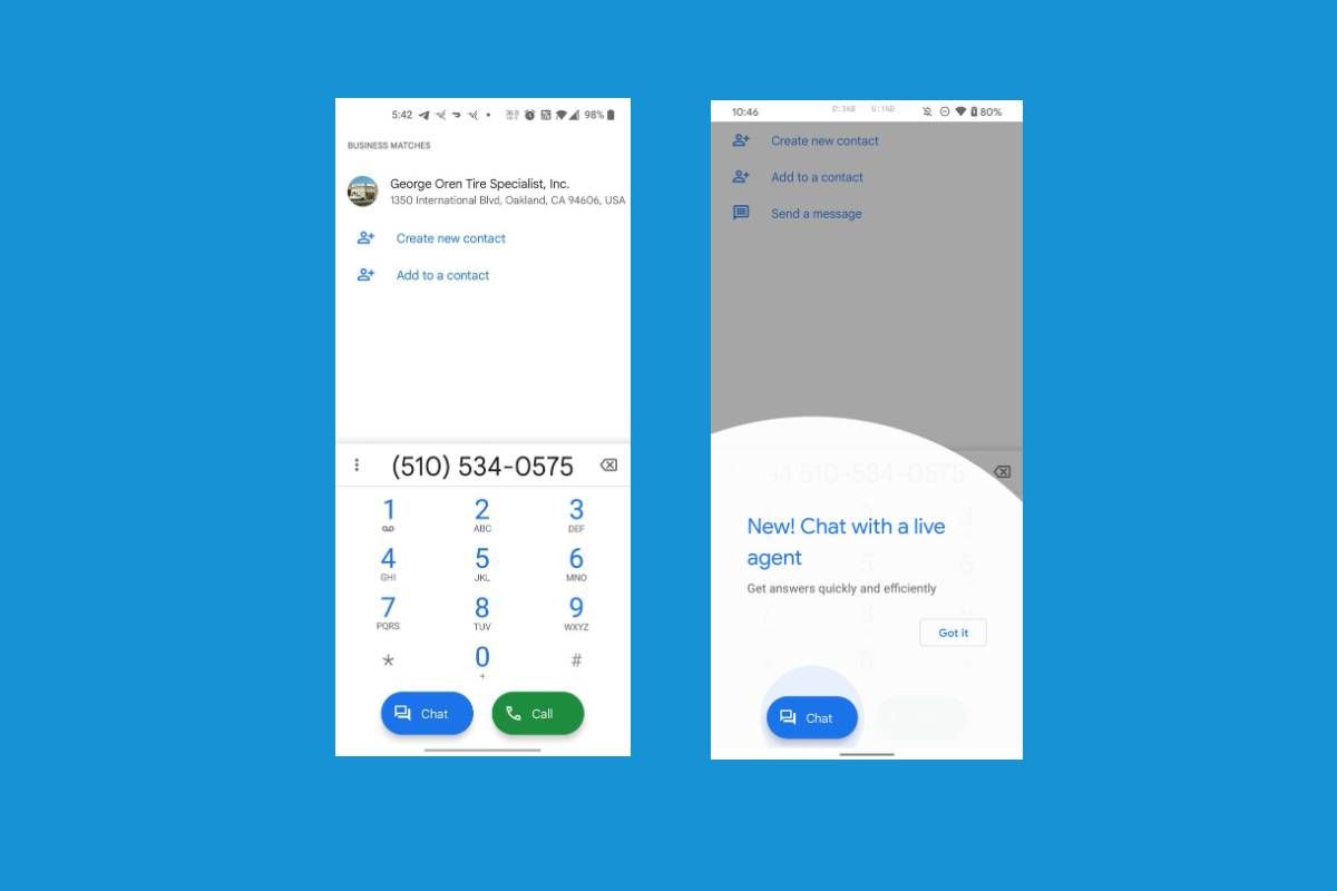 Google Phone chat button integration