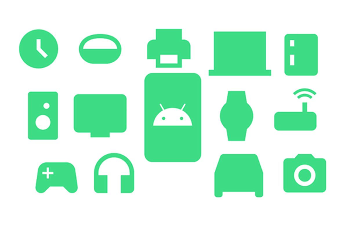 Google illustration of green gadgets on white background