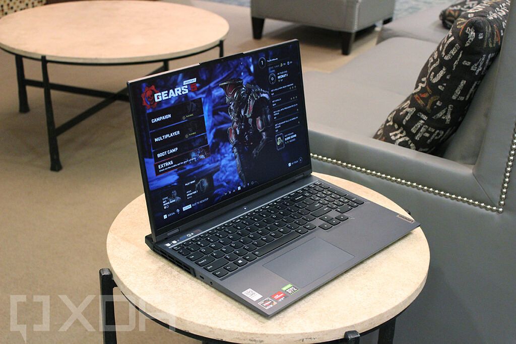 Angled view of laptop with Gears 5 loaded