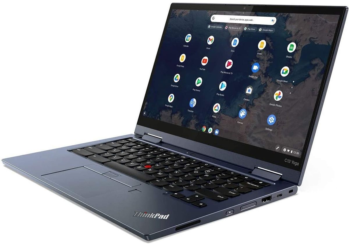 This Chrome OS convertible is powered by an AMD Ryzen 3 3205c processor, 4GB of RAM, and a128GB SSD. It has a sharp Full HD display and two comeras for calls and photos.