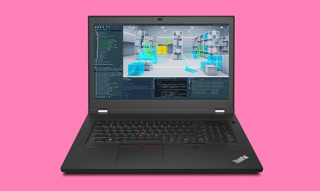 Lenovo ThinkPad P17 with pink background