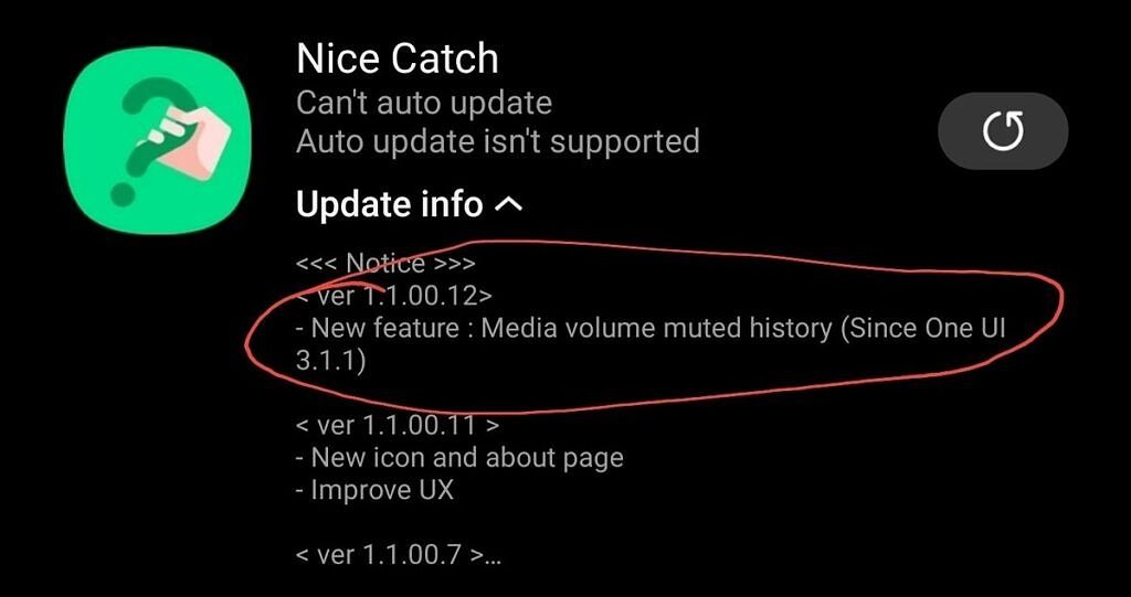 Update changelog of Nice Catch app