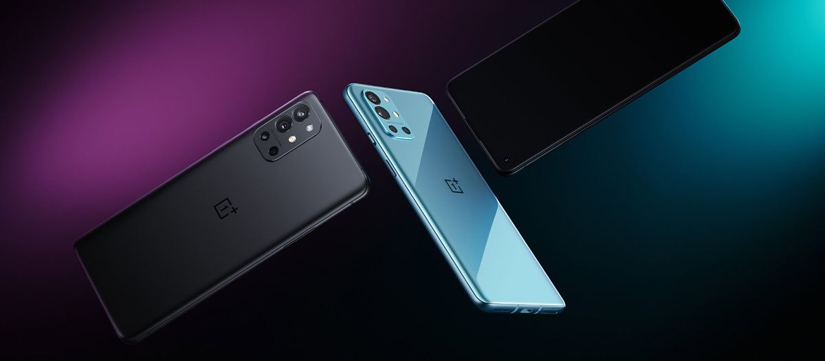 OnePlus 9R trio with blue and back rear