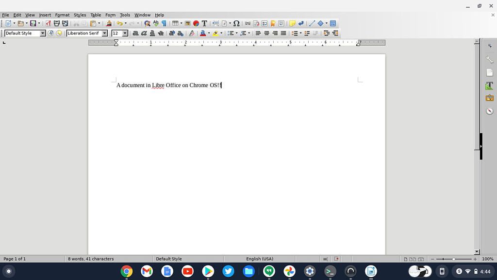 Libre Office running on a Chromebook