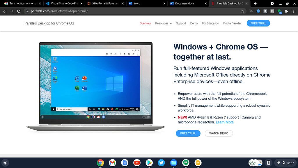 The splash page for Parallels Desktop on Chrome OS