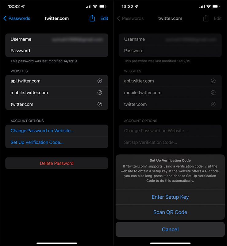 Screenshots showcasing the new built-in authenticator in iOS 15