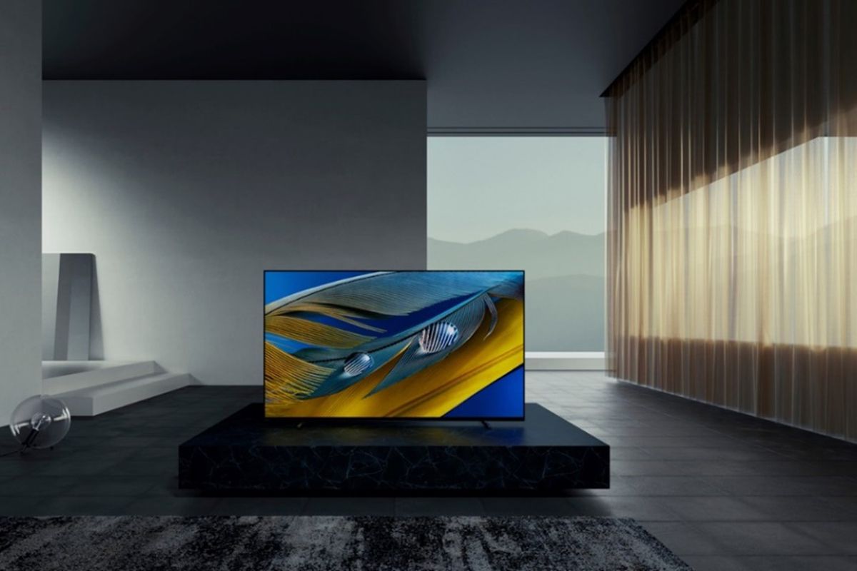 Sony Bravia A80J on a center table in a modern living room