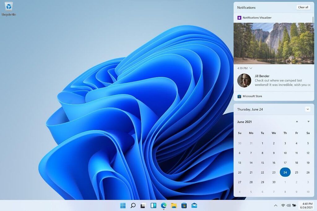 Windows 11 notification center and quick settings
