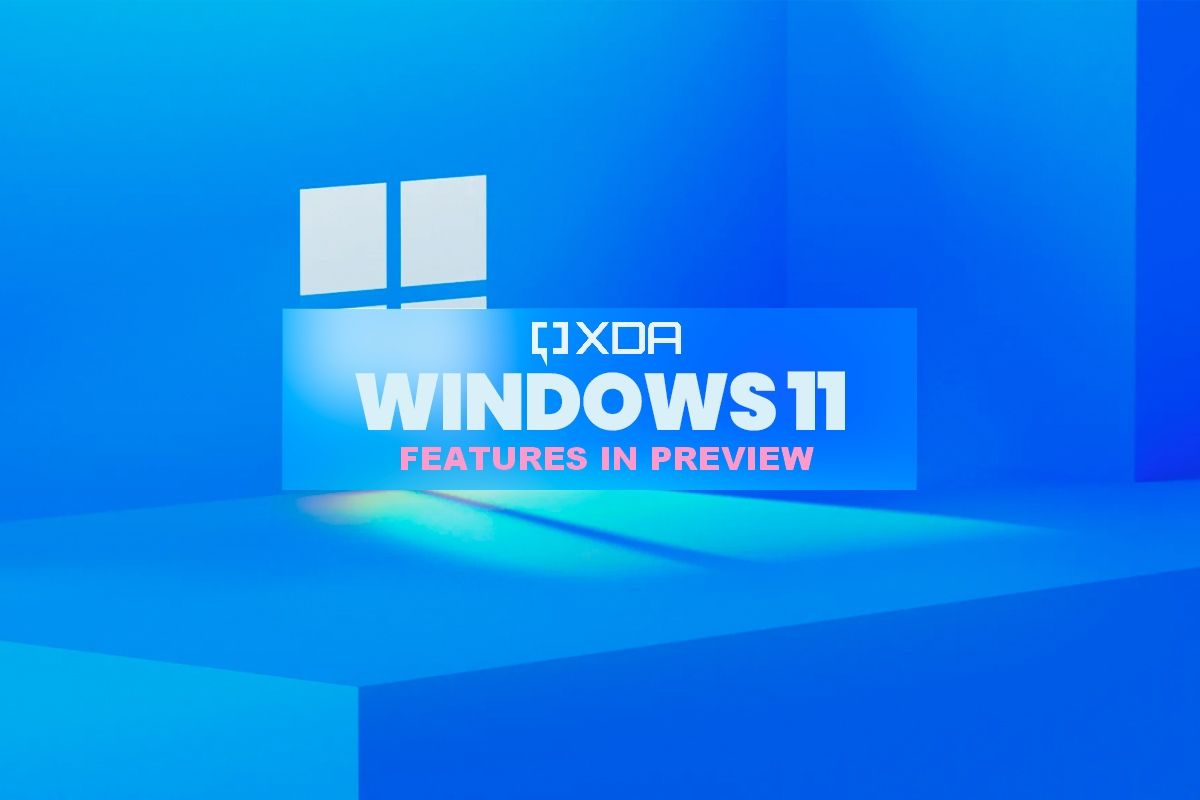 Логотип Windows со светом и текстом. Функции Windows 11 в предварительной версии