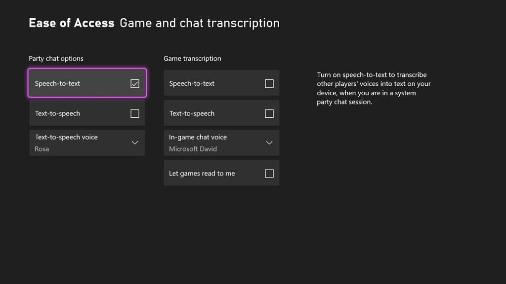 Xbox Game and chat transcription screen