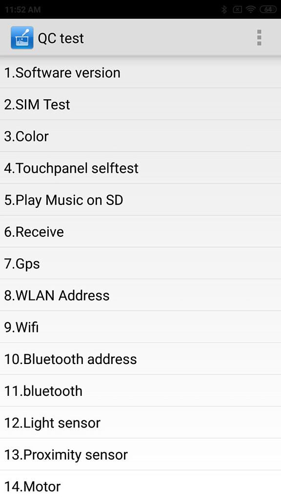 Xiaomi Android hidden codes QC test