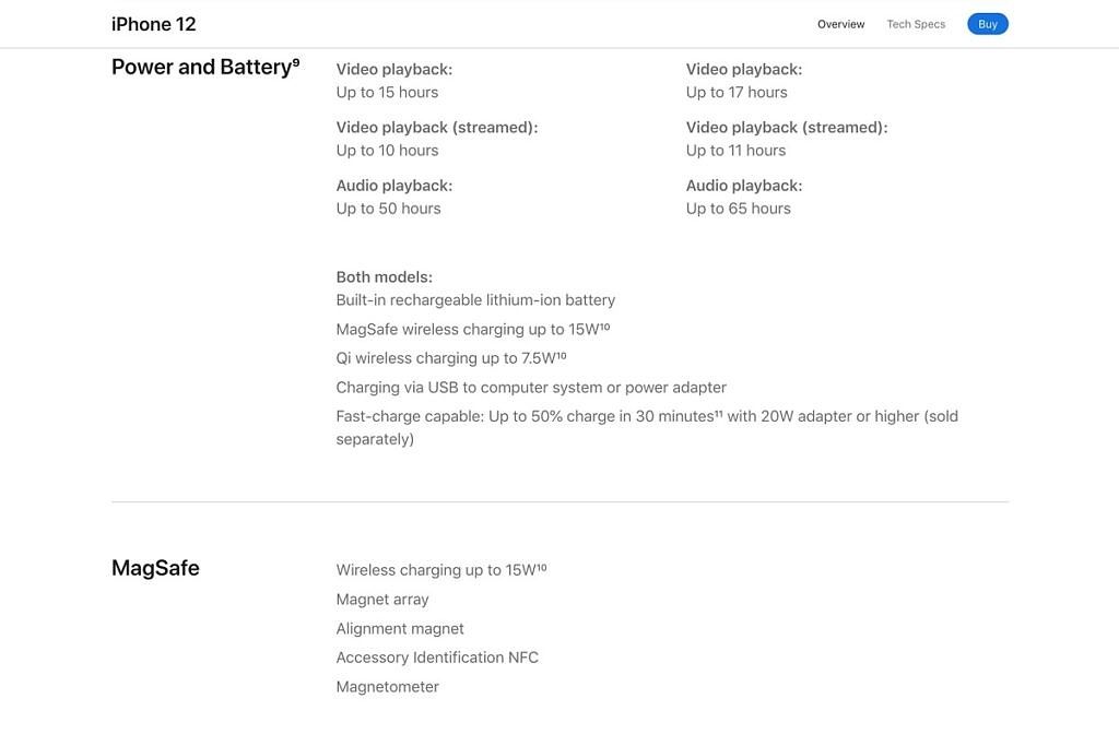 Apple iPhone 12 battery specifications