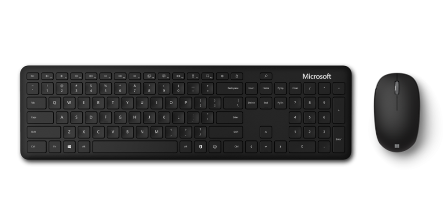 To set up your home office, a keyboard and mouse combo can go a long way. This wireless setup uses Bluetooth and it offers some unique features like emoji and Office keys on the keyboard.