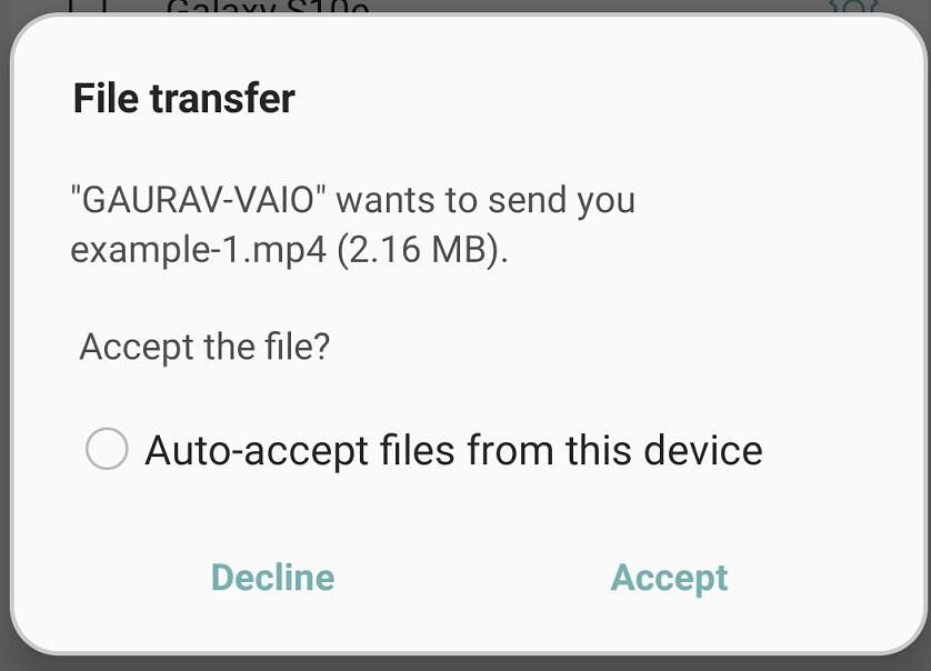 Bluetooth File transfer approve