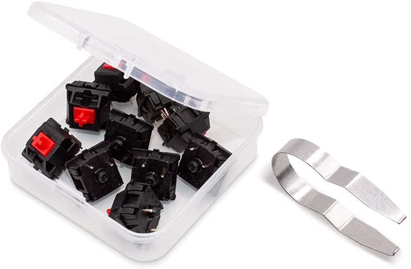 Cherry MX Red switches are linear types that require 45 grams of force to actuate. The light touch makes them a good choice for both gaming and typing.