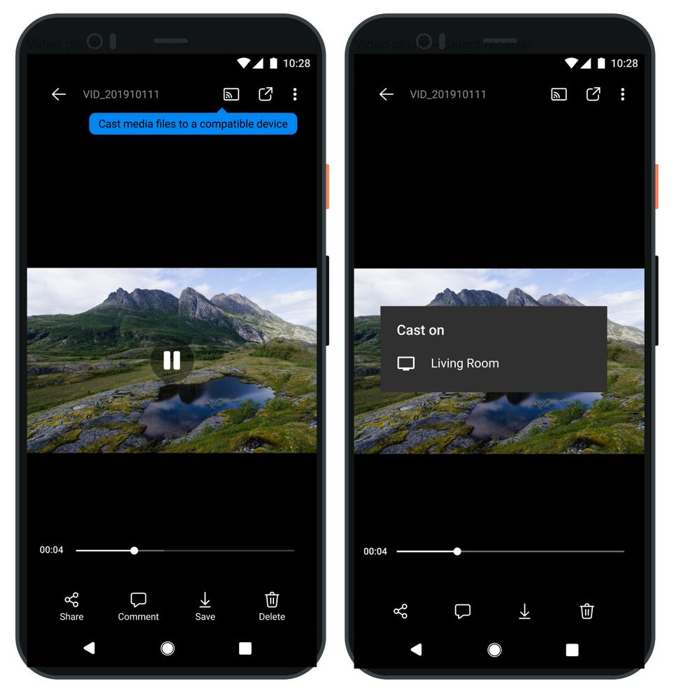 OneDrive app showing Chromecast support