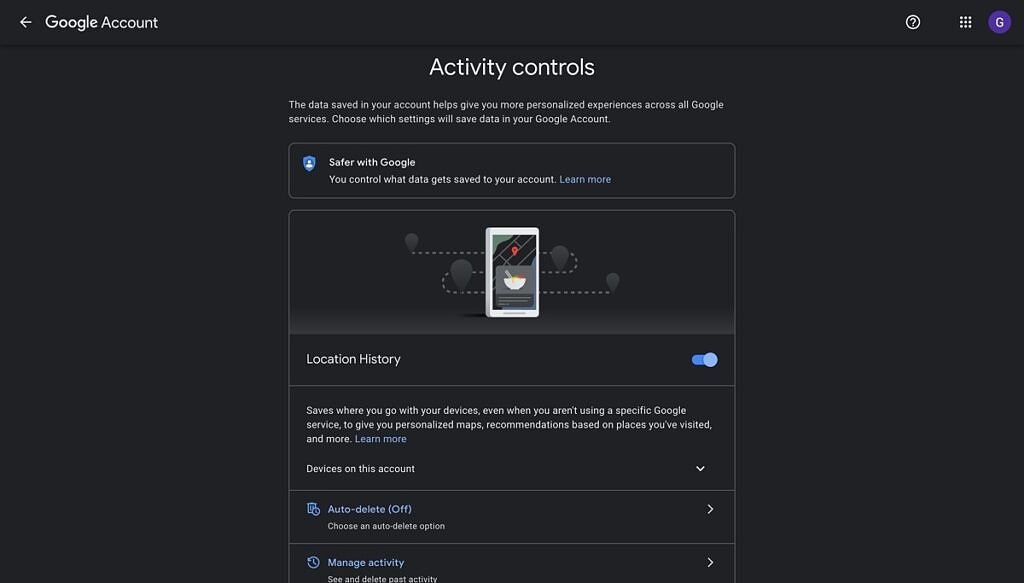 Google Activity controls