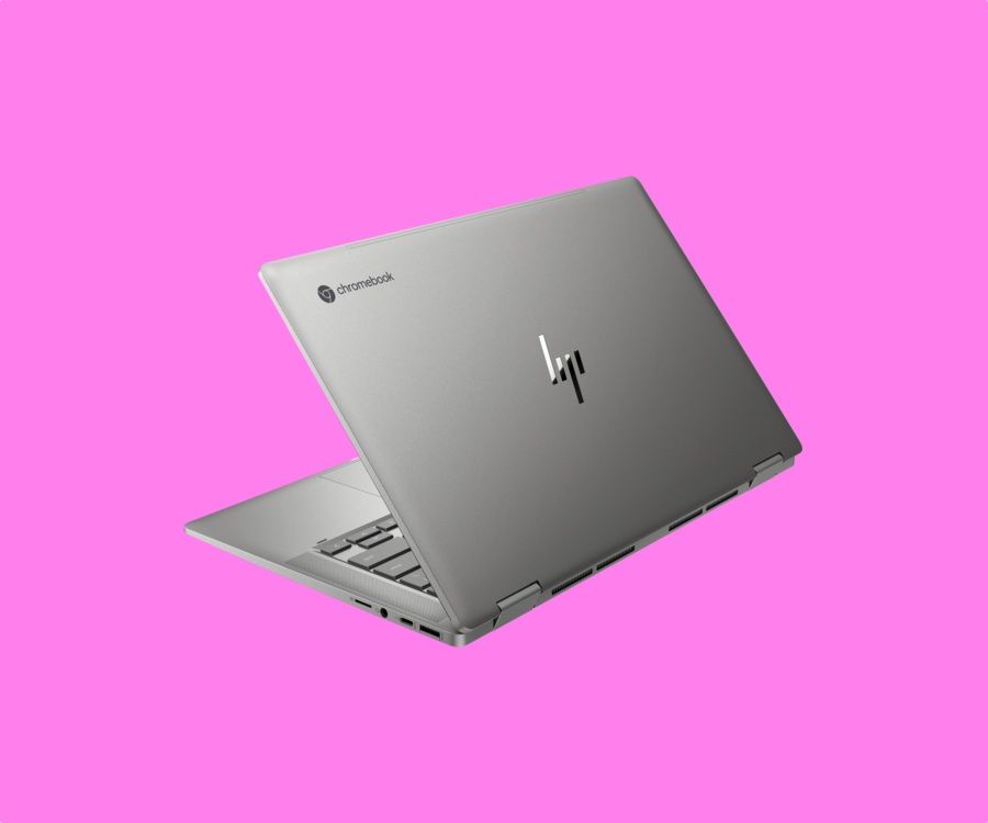 This image shows the sleek aluminum design of the HP x360 14c