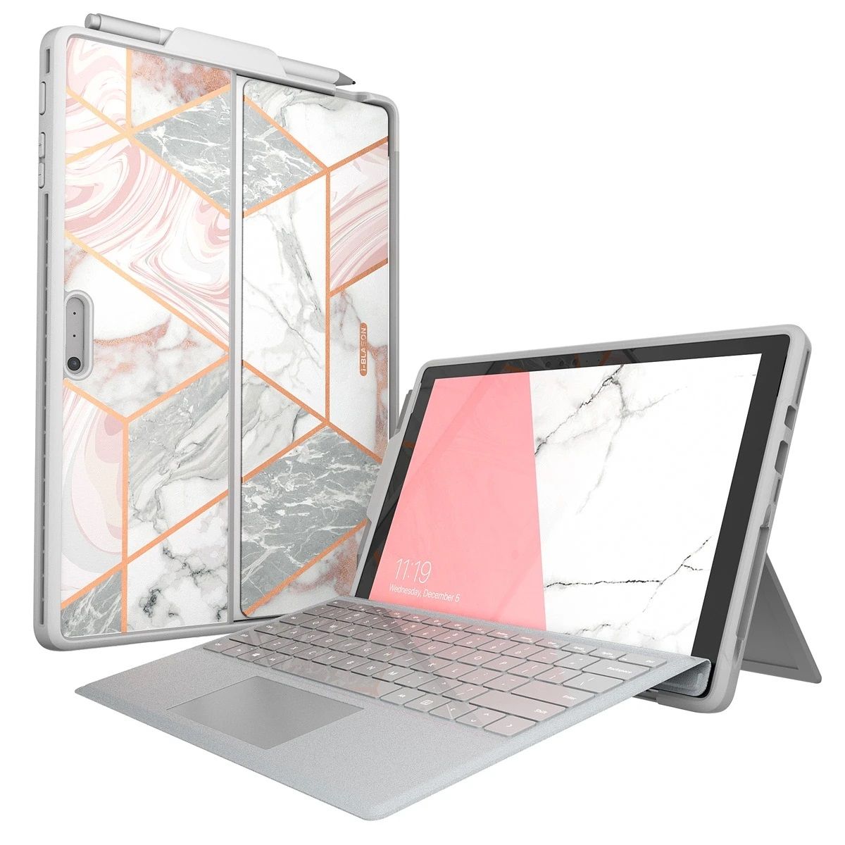 This unique case come with impact-resistant TPU finish that protects the Surface Pro 7 against scratches, bumps, and falls. It also allows access to the device's built-in kickstand and features a slick marble finish for a stylish look.