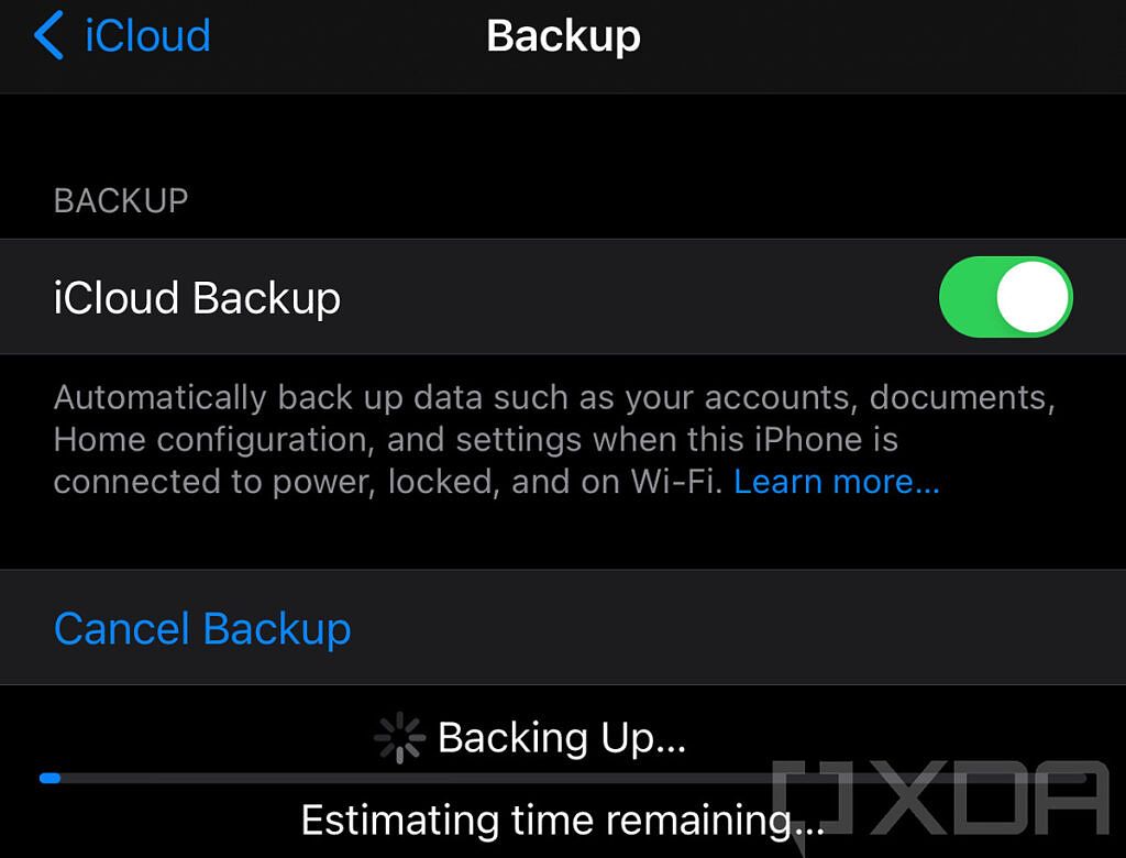Screenshot of iCloud backup