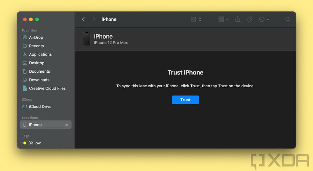 Screenshot of Mac asking to trust iPhone