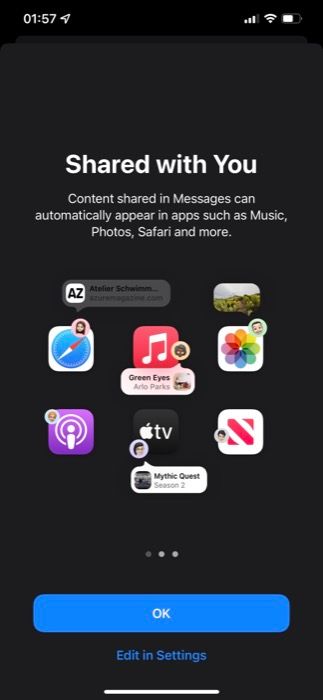 iMessage Sharing Options in iOS 15