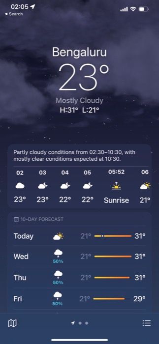 Weather app on iOS 15