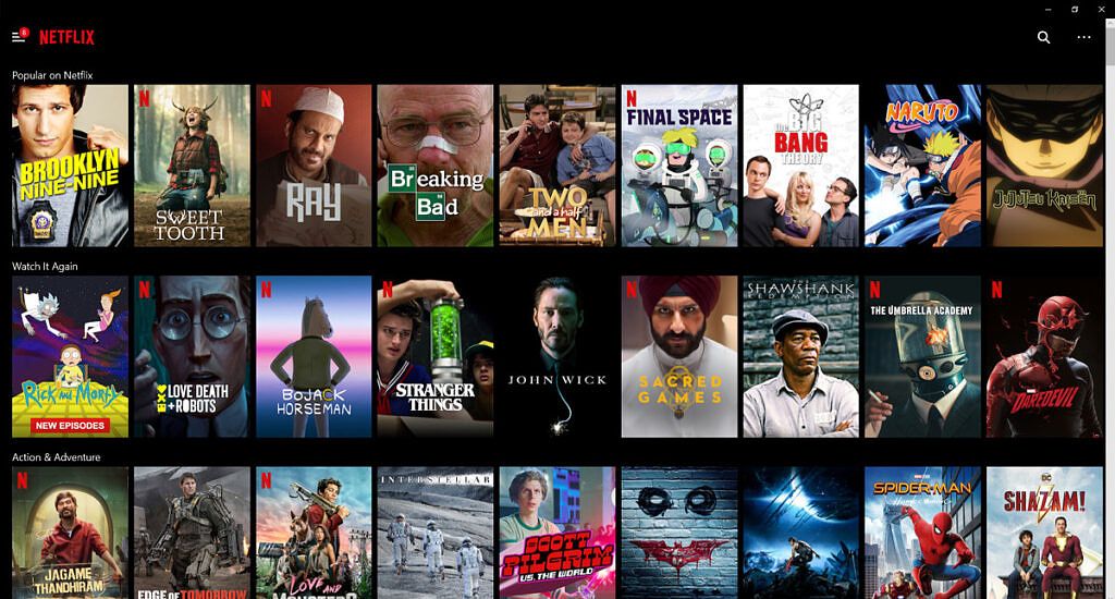 Netflix app on Windows 10