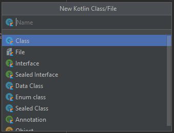 An image showing the New Kotlin Class/File dialog