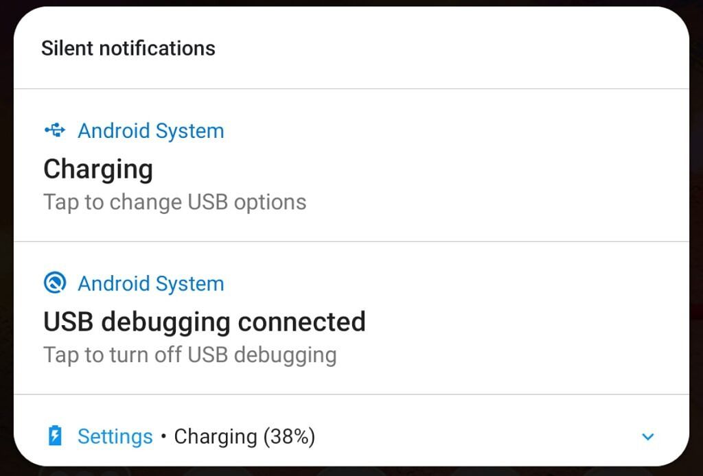 Charging notification in Notifications Shade
