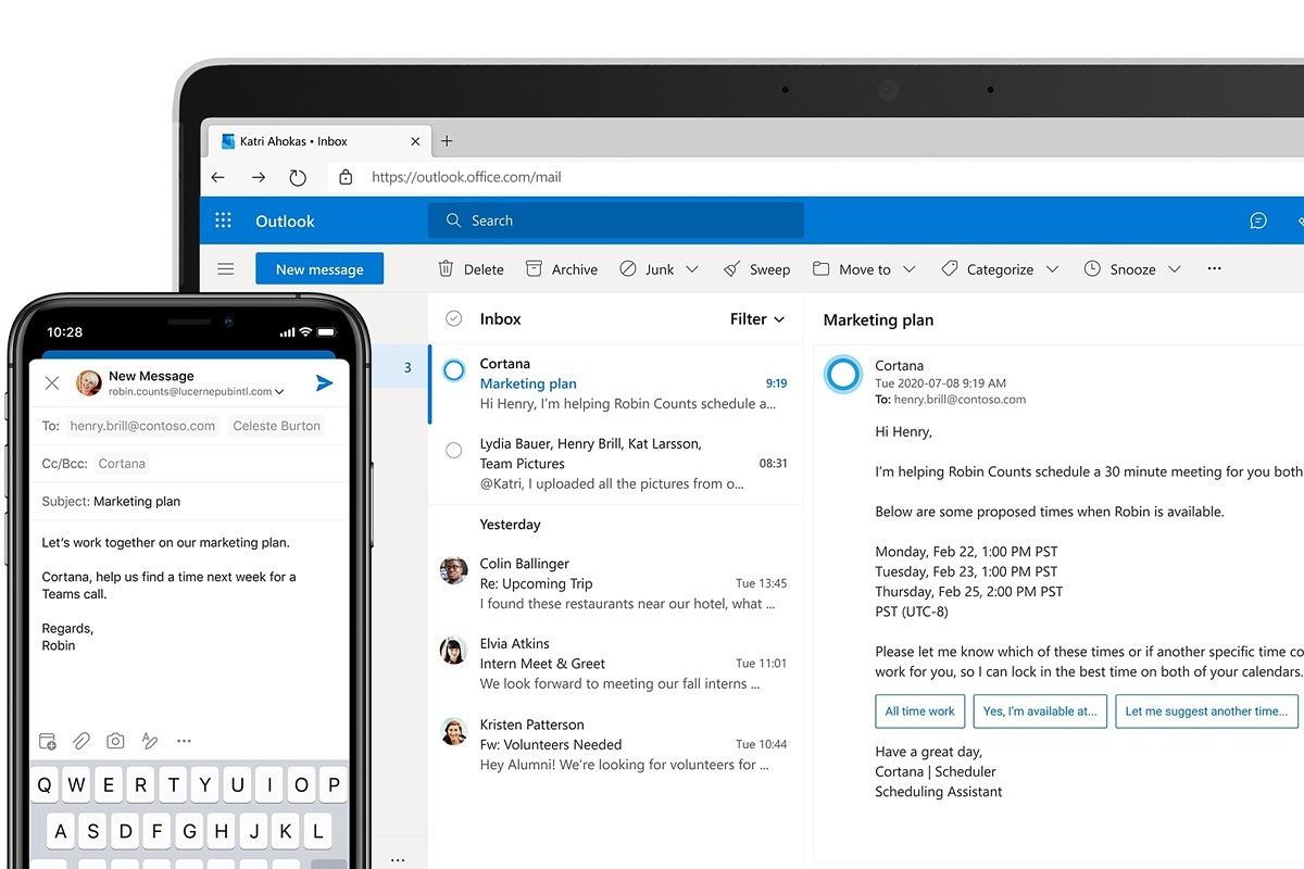 Using the Scheduler service and Cortana to help schedule a meeting